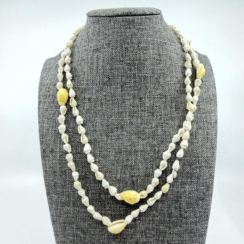 Natural cowrie seashell necklace long